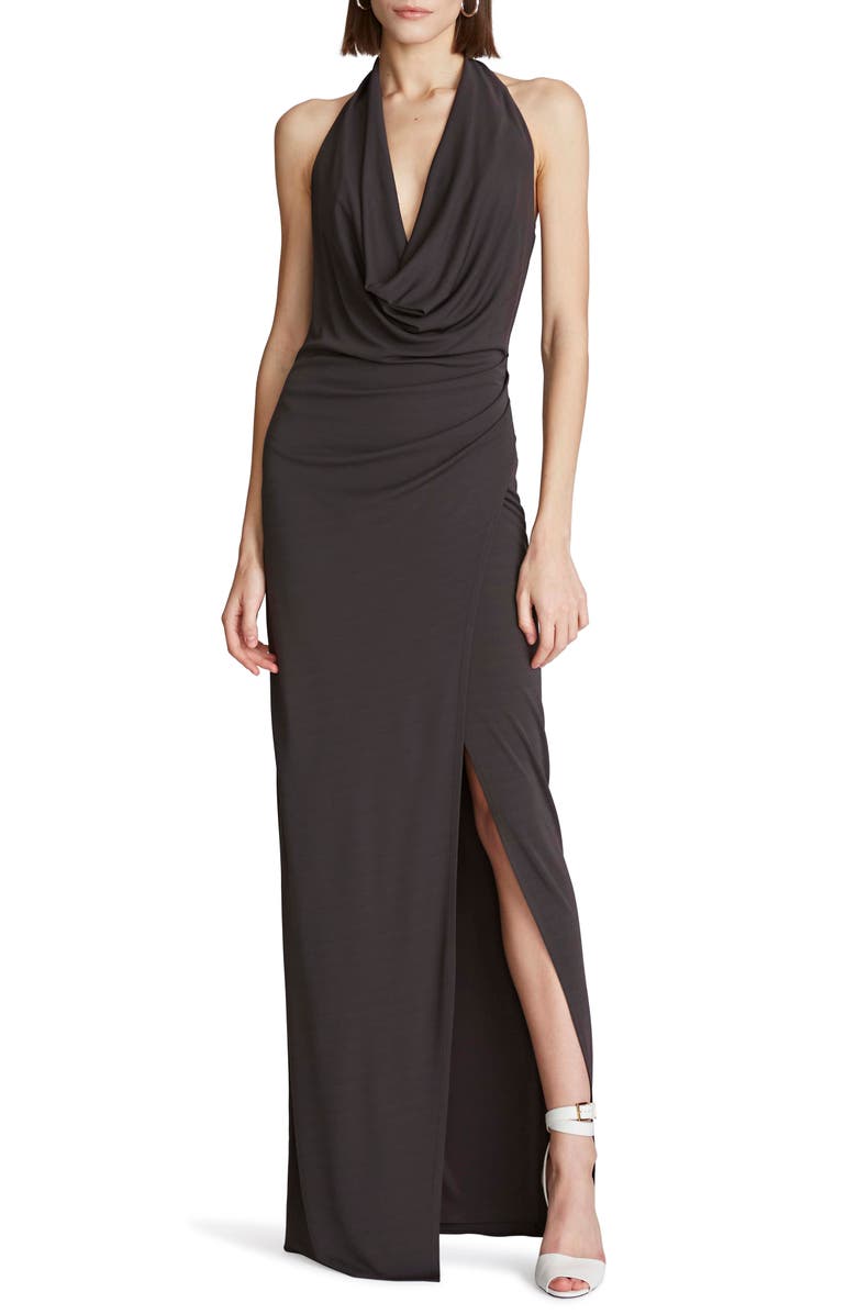 HALSTON EVENING Emery Cowl Halter Neck Matte Jersey Gown, Main, color, 
