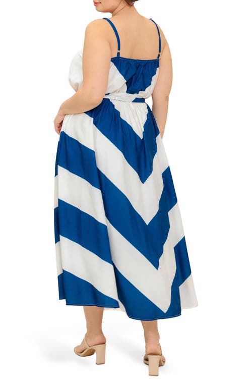 Flying Tomato Belted Chevron Maxi Sundress In Blue