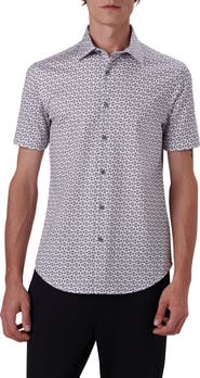 Bugatchi Miles OoohCotton® Geo Print Short Sleeve Button-Up Shirt