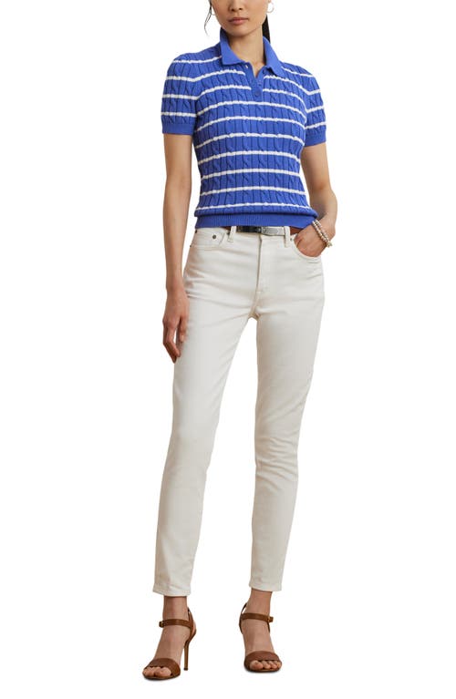 Ralph Lauren Lauren  Stripe Cable Knit Cotton Polo Sweater