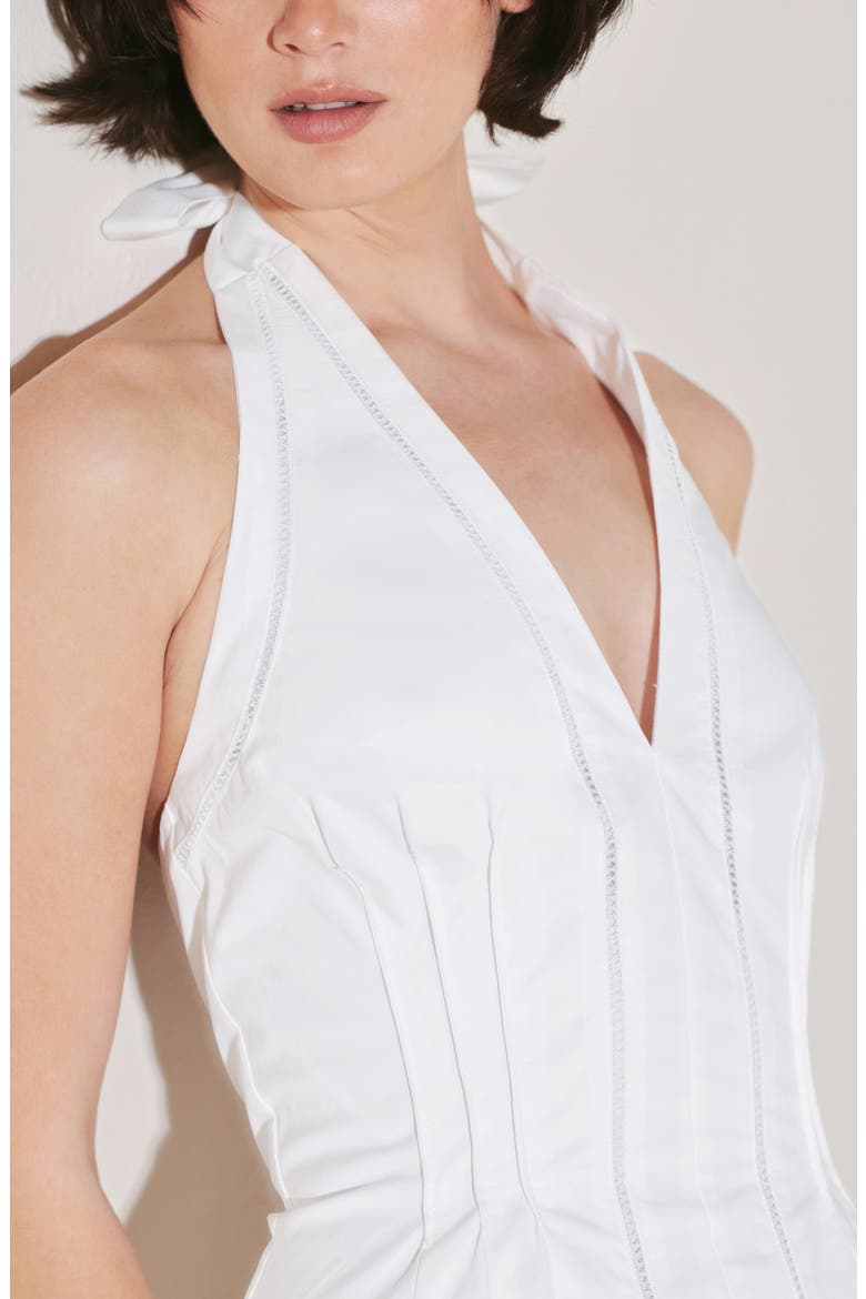 Ladder Stitch Inset Cotton Halter Dress, Alternate, color, WHITE