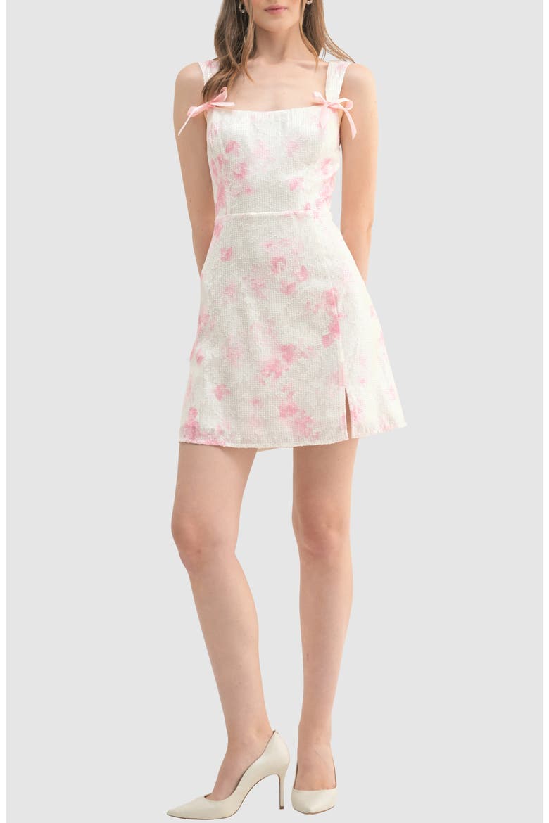 Sequin Rose Print Bow Minidress, Main, color, IVORY MAUVE