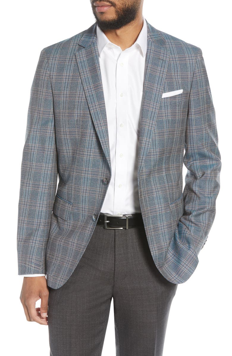 BOSS Hartlay Trim Fit Plaid Wool Sport Coat, Main, color,