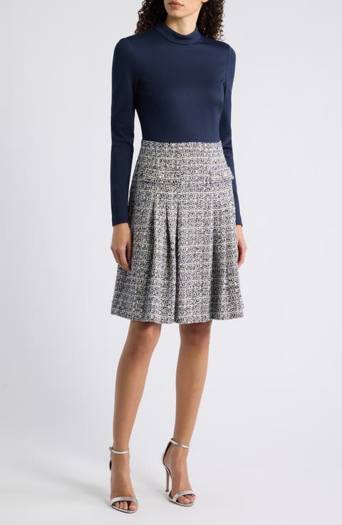 Mock Neck Long Sleeve Twofer Dress