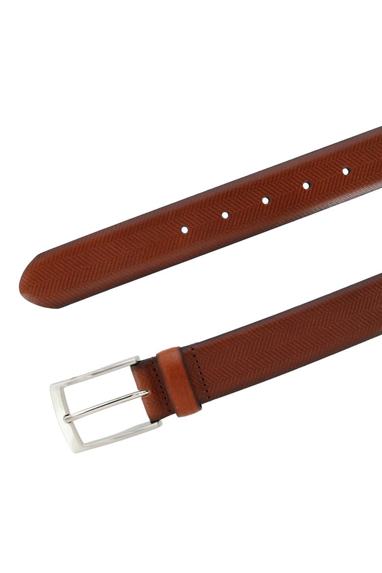 Gregorio 35mm Herringbone Embossed Feather Edged Leather Belt, Alternate, color, Cognac