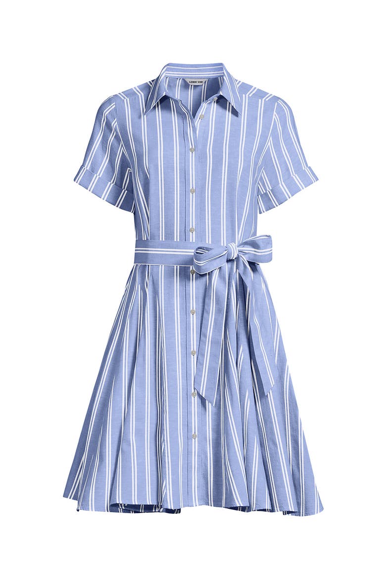 Linen Blend Button Front Dress with Godets, Alternate, color, Clear Blue Sky Double Stripe