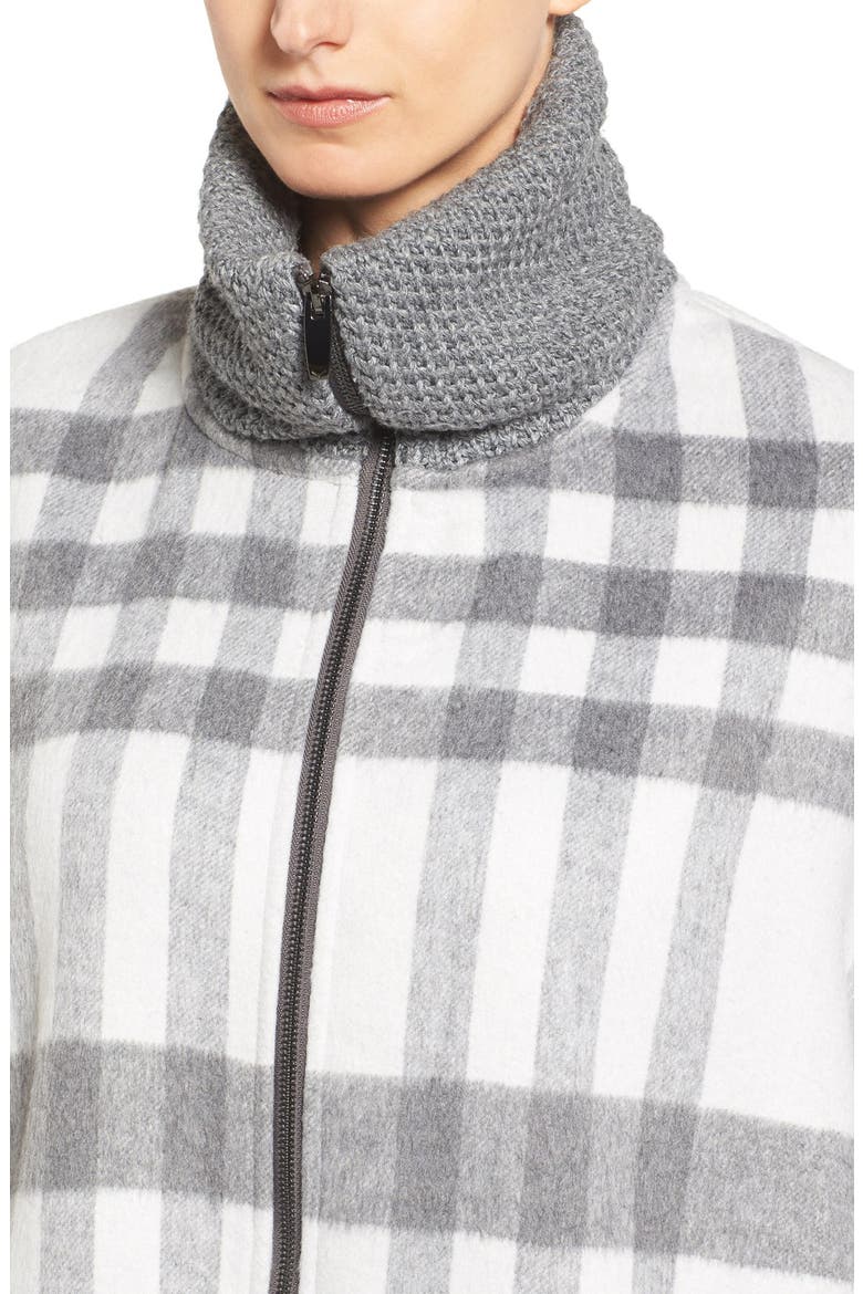 Zip Front Plaid Cape, Alternate, color, IVORY/ GREY