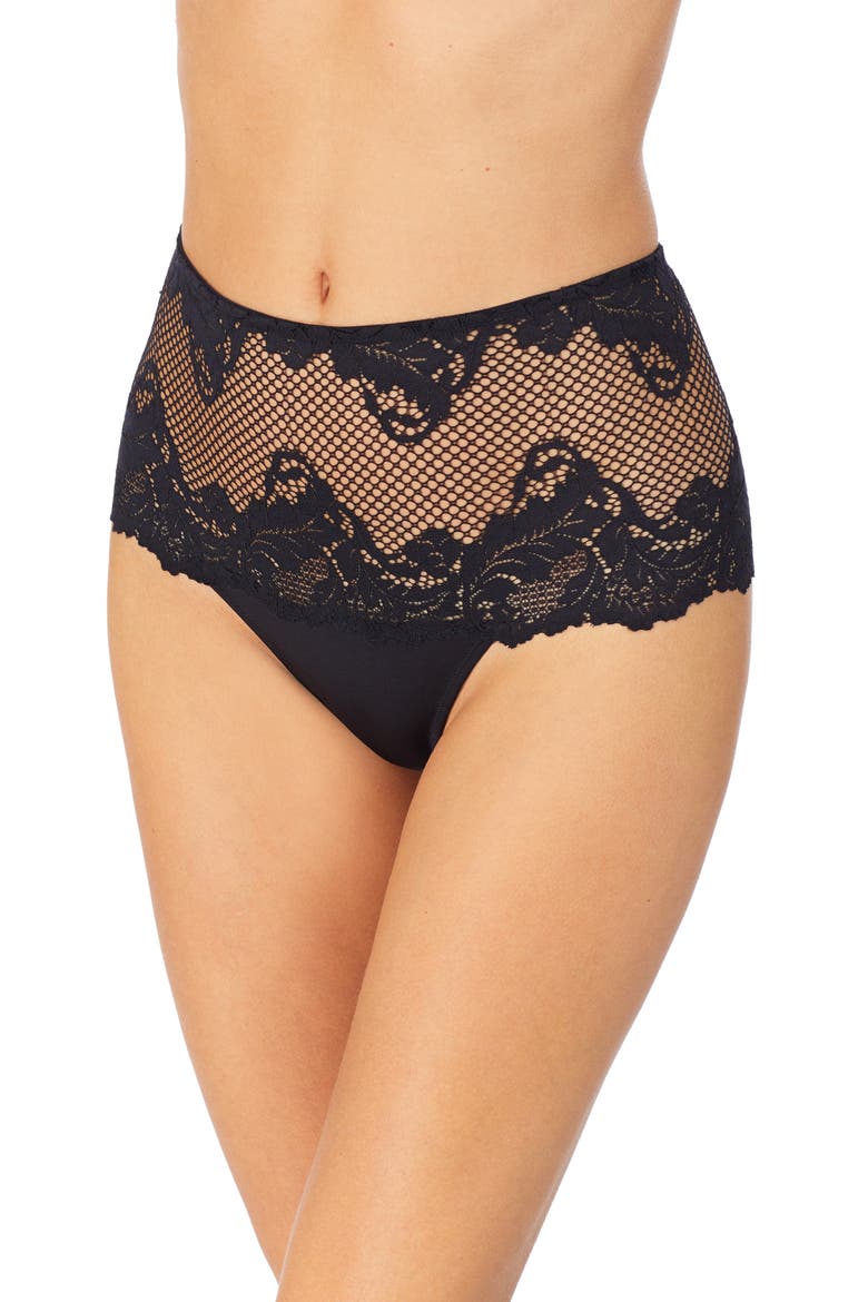 Lace Allure High Waist Thong, Main, color, BLACK