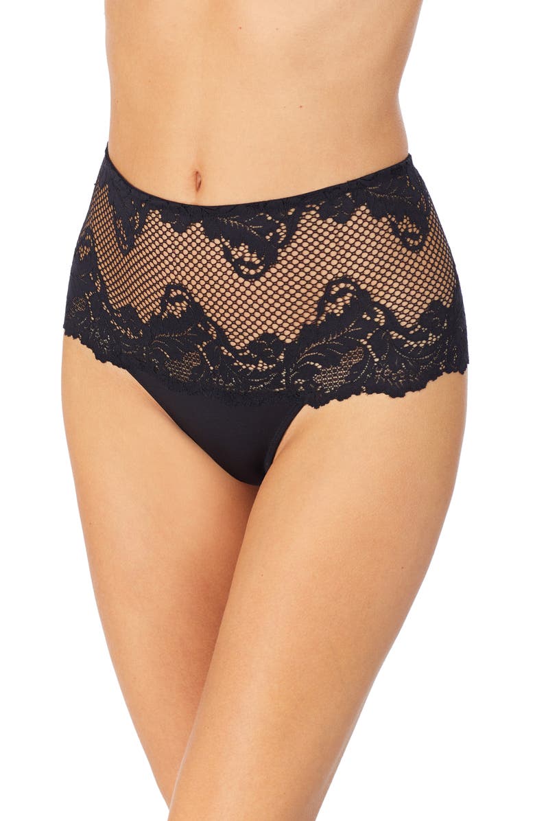 Le Mystère Lace Allure High Waist Thong, Main, color, Black