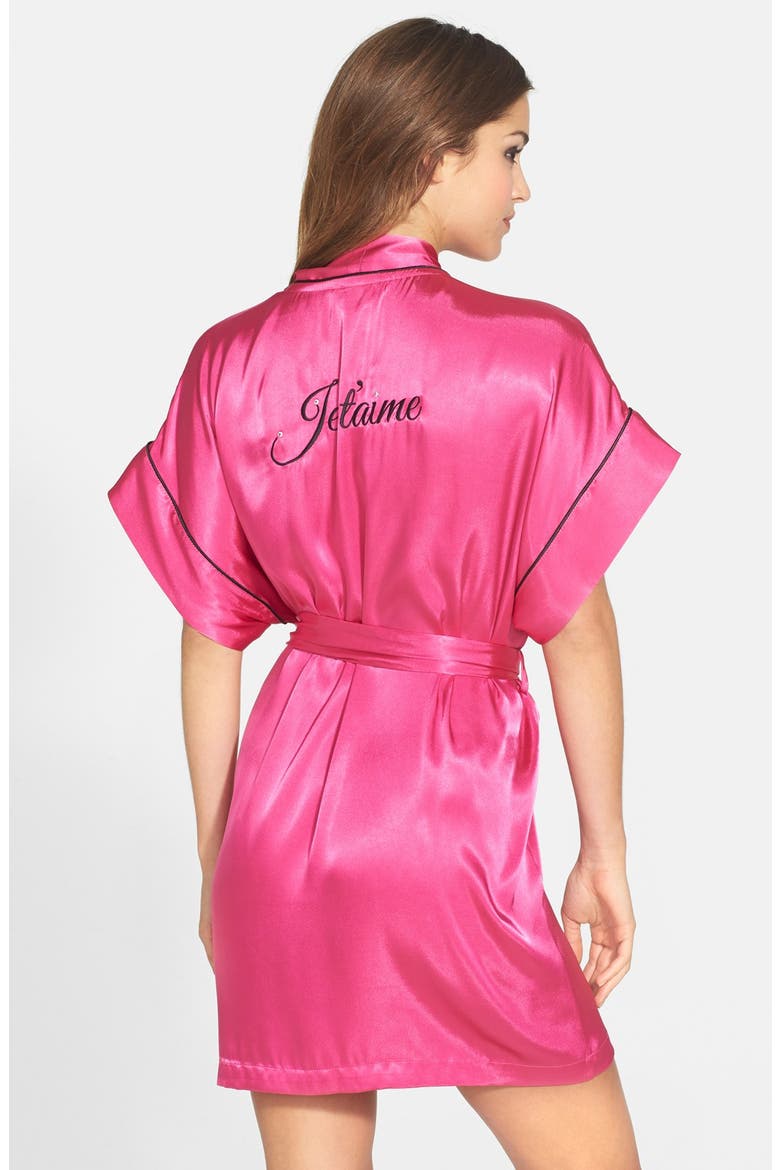 'Je T'aime' Satin Kimono Robe, Main, color, HOT PINK