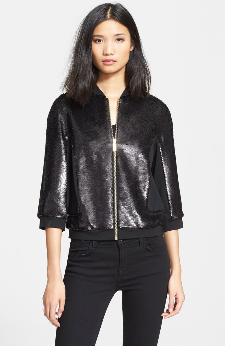 Ted Baker London 'Brosina' Sequin Bomber Jacket, Main, color, Black