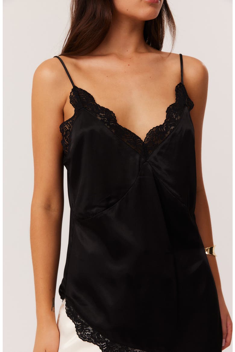 Toni Lace Trim Asymmetric Camisole, Alternate, color, BLACK