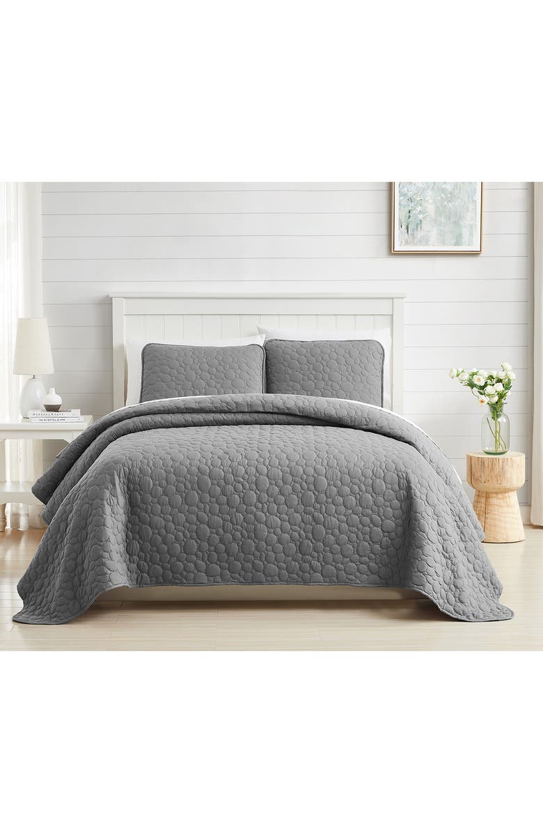 SOUTHSHORE FINE LINENS Pebble Embroidered Microfiber Oversize Quilt Set, Alternate, color, Grey