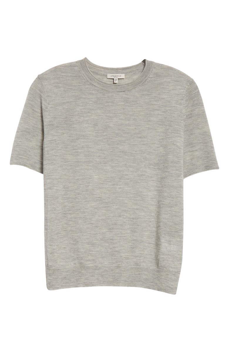 Lafayette 148 New York Short Sleeve Cashmere Crewneck Sweater, Alternate, color, Grey Heather