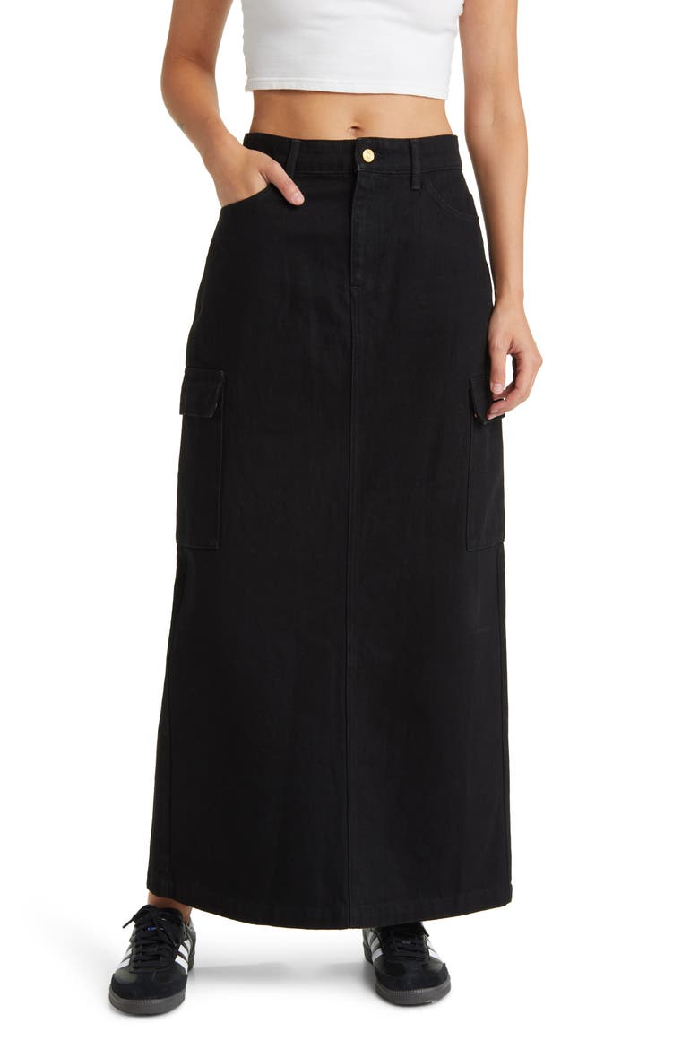 Denim Maxi Skirt, Main, color, BLACK