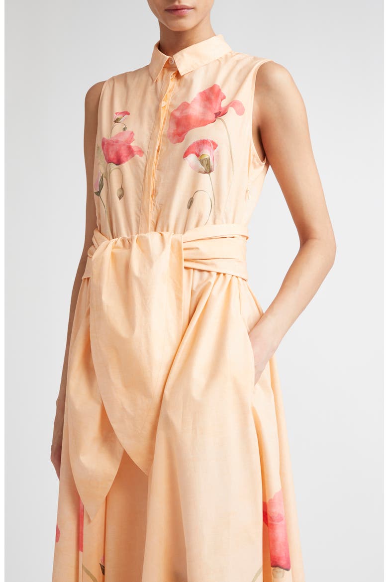 Poppy Print Tie Waist Cotton Poplin Shirtdress (Nordstrom Exclusive), Alternate, color, POPPIES POPELINE PRINT