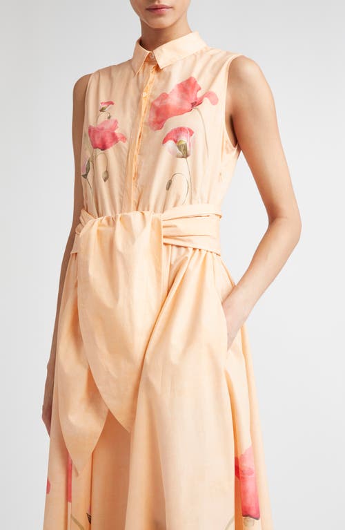 Giambattista Valli Poppy Print Tie Waist Cotton Poplin Sleeveless Shirtdress