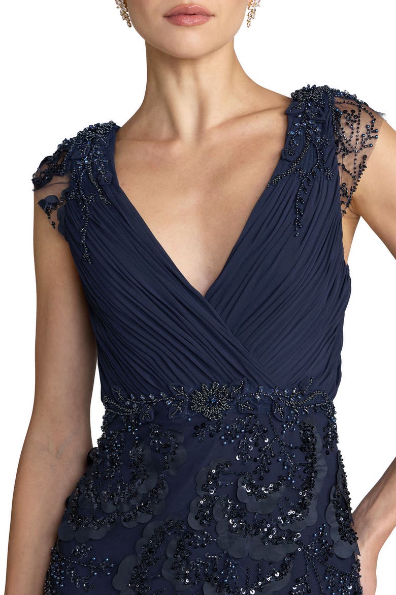 Women's Floral Beaded Chiffon V-Neck Evening Gown, Alternate, color, Midnight