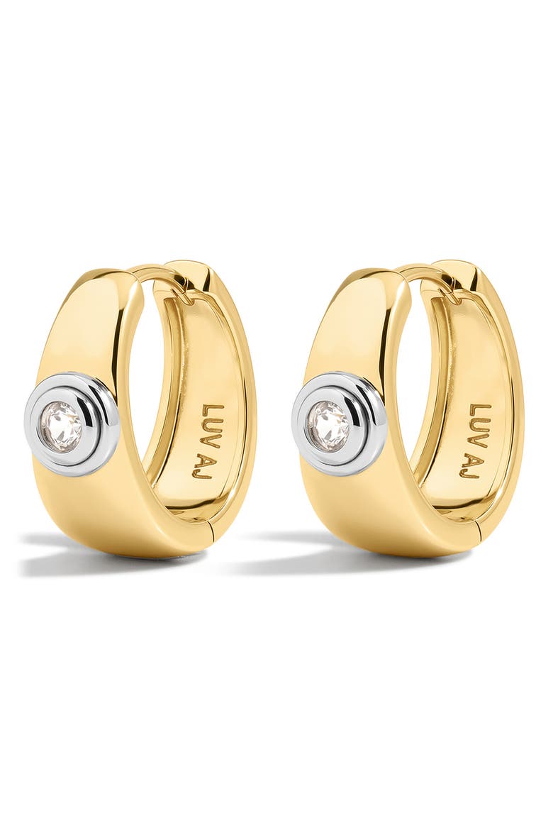 The Luna Bezel Hoop Earrings, Main, color, GOLD
