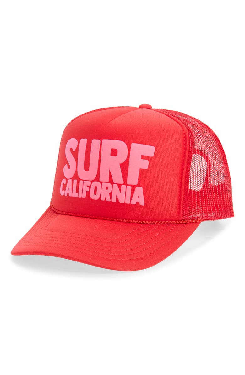 Friday Feelin’ Surf California Trucker Hat, Main, color, Red