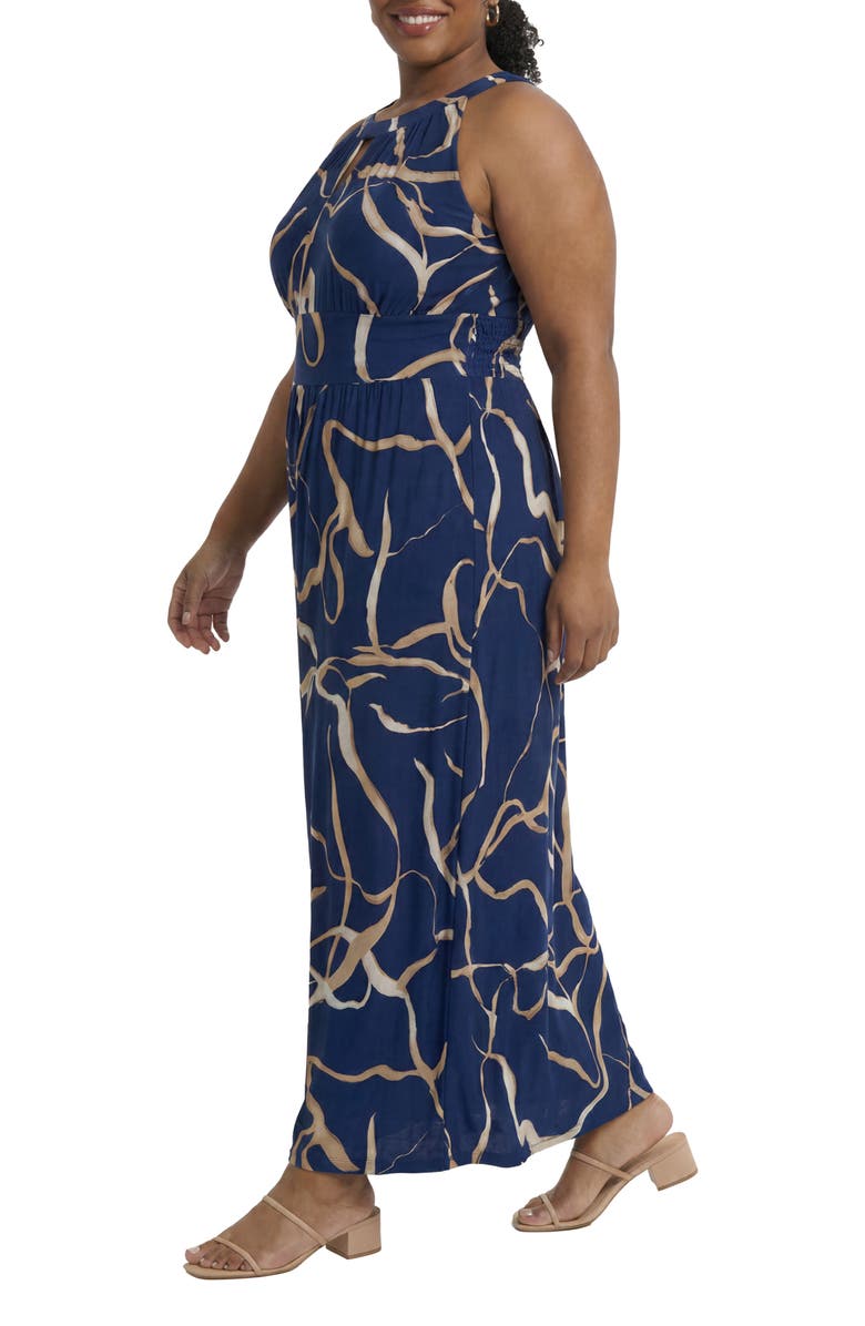 London Times Morris Keyhole Sleeveless Maxi Dress, Alternate, color, Navy/ Tan