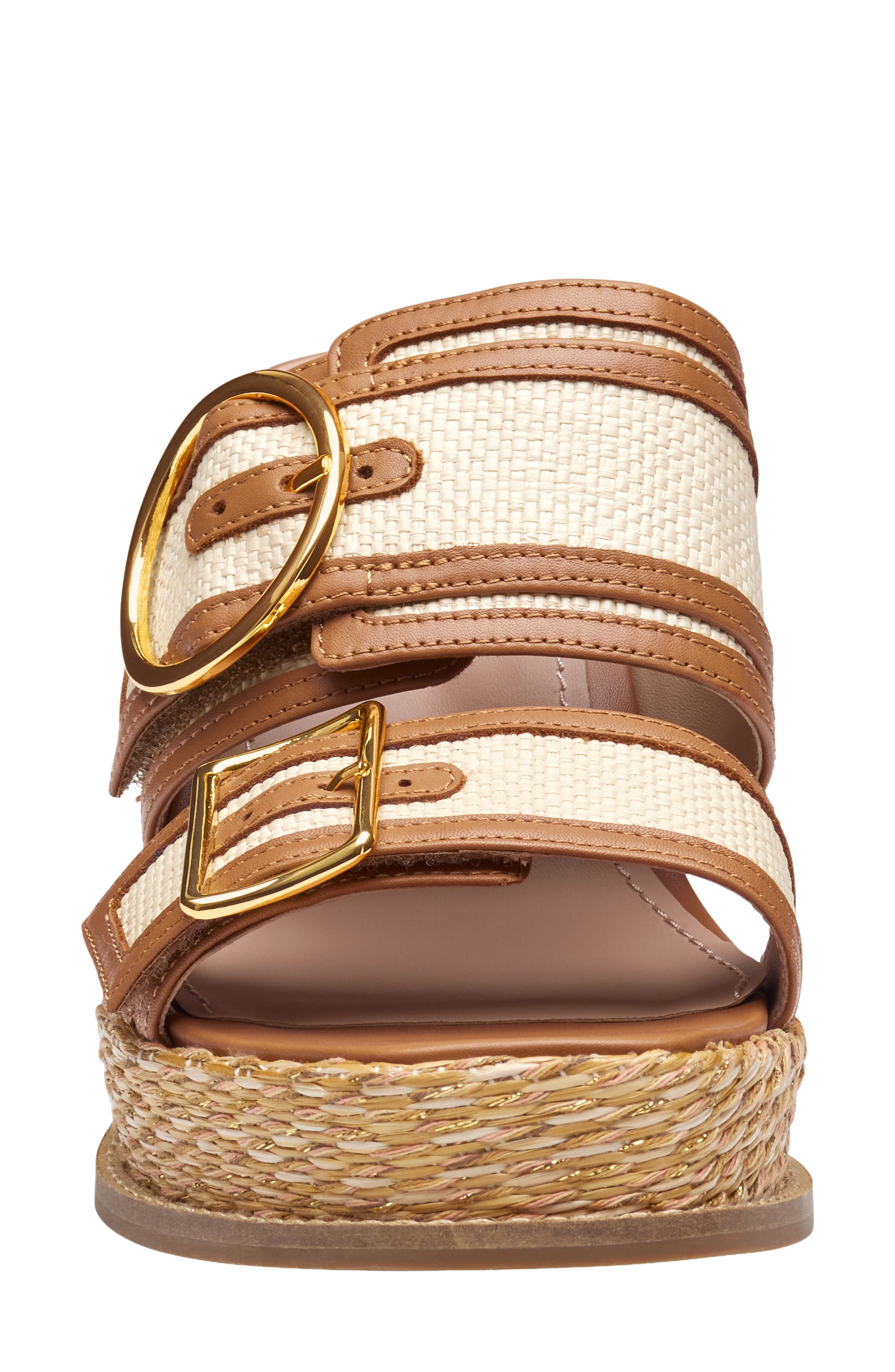 Johnston & Murphy Mallory Double Buckle Platform Wedge Sandal, Alternate, color, Natural Raffia