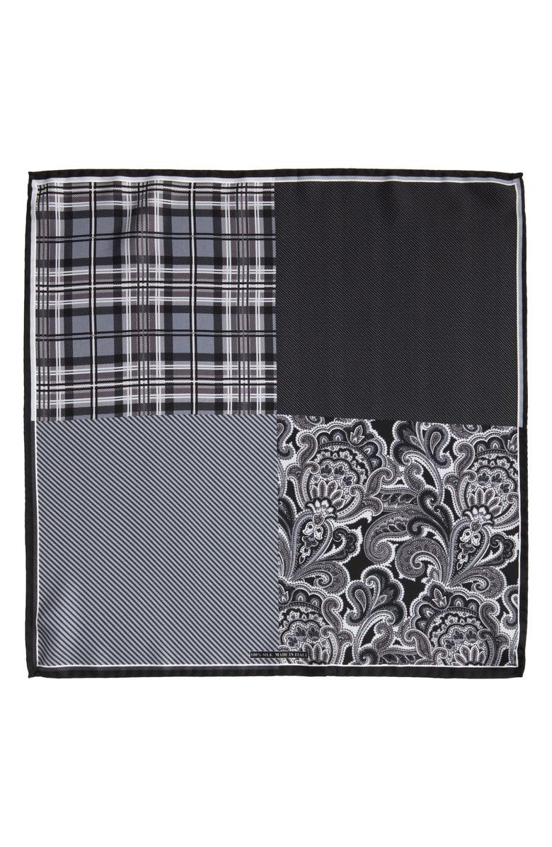 Nordstrom Men's Shop 'Three Panel' Silk Pocket Square, Alternate, color, Black