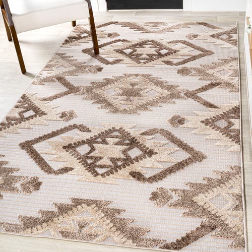 Jonathan Y Sumak High-low Pile Neutral Diamond Kilim Indoor/outdoor Area Rug In Brown/ivory