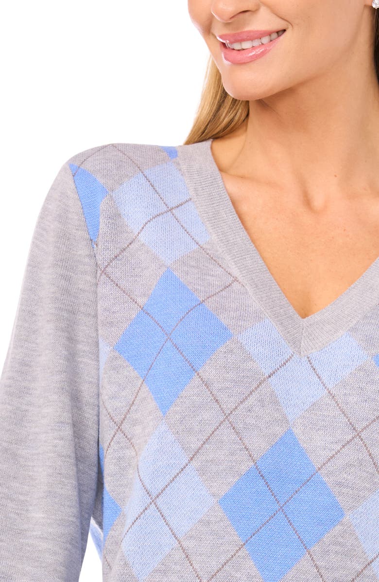 Halogen<sup>®</sup> Argyle V-Neck Sweater, Alternate, color, Light Heather Grey