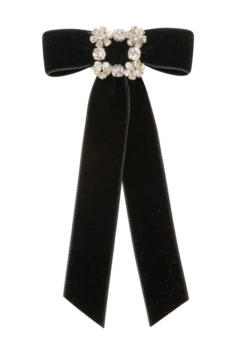 Kinley Crystal Velvet Bow Barrette, Main, color, BLACK