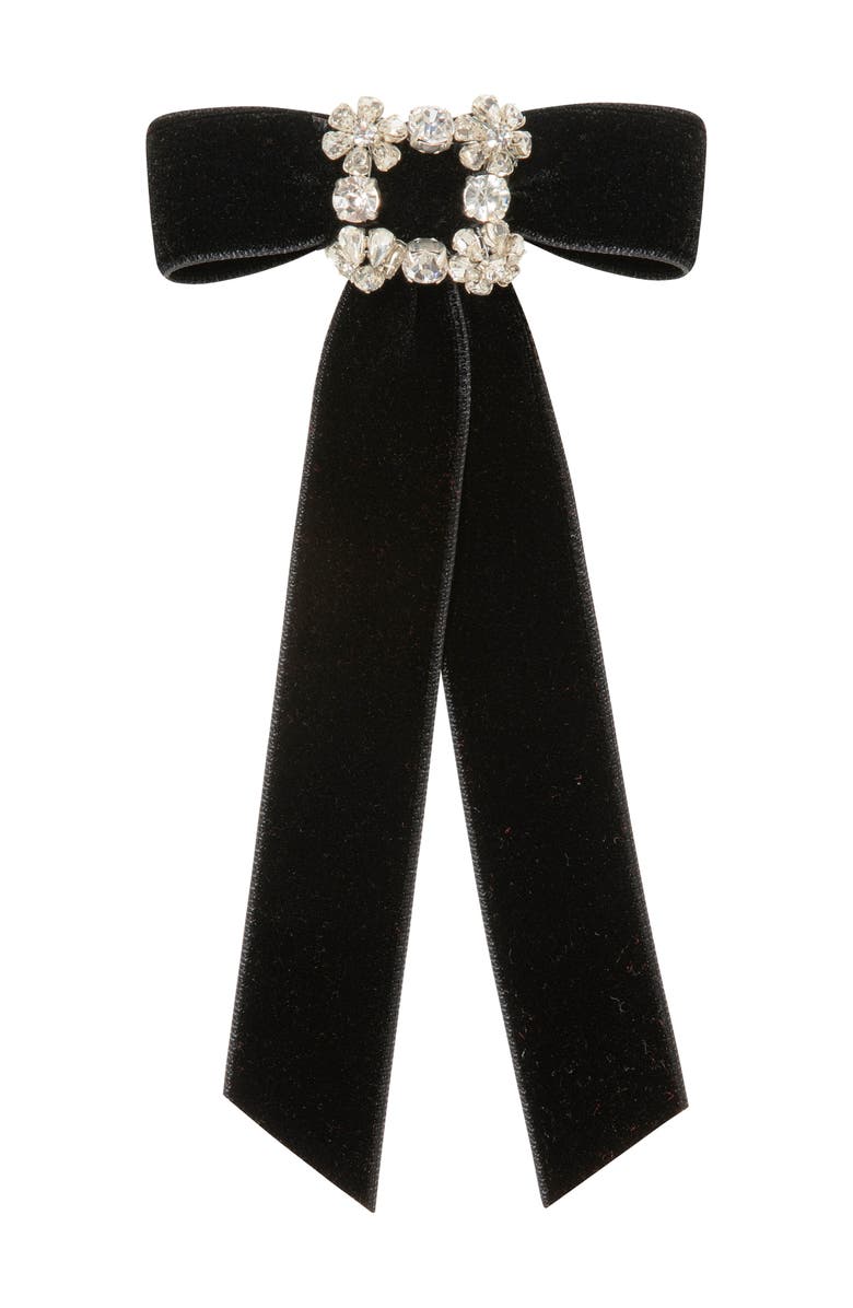 Jennifer Behr Kinley Crystal Velvet Bow Barrette, Main, color, Black