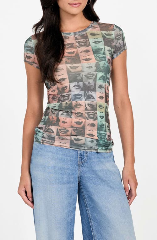 Guess Checkered Lips Crewneck T-shirt In Multi