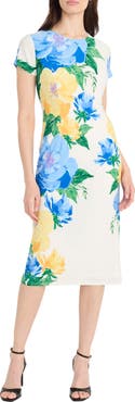 Maggy London Floral Short Sleeve Sheath Midi Dress