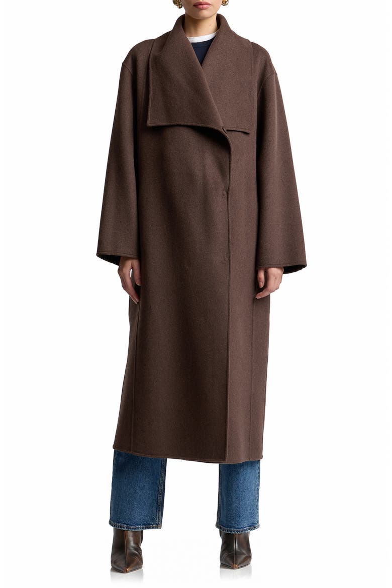 Shawl Collar Long Coat, Alternate, color, DARK TRUFFLE