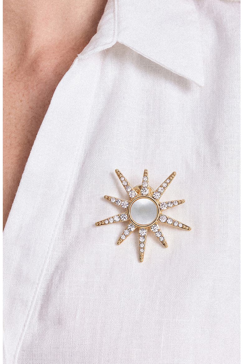 Starburst Mother of Pearl Brooch, Alternate, color, GOLD