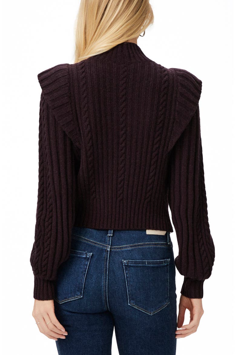 Kate Ruffle Accent Cable Knit Wool Blend Turtleneck Sweater, Alternate, color, BLK CHRY