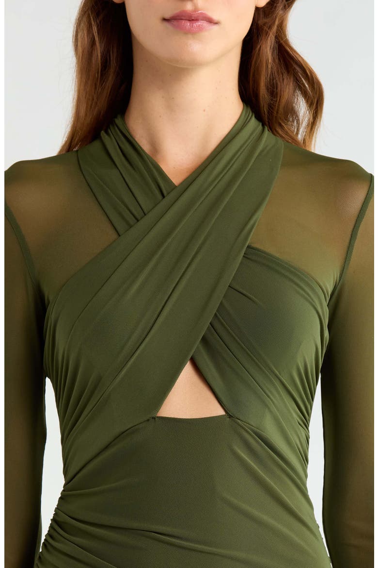 Veria Long Sleeve Wrap Mesh Maxi Dress, Alternate, color, KHAKI