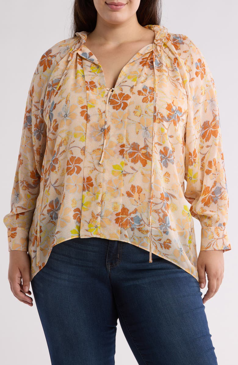 Joie Daisy Floral Long Sleeve Silk Top, Main, color, Apricot Buff Multi
