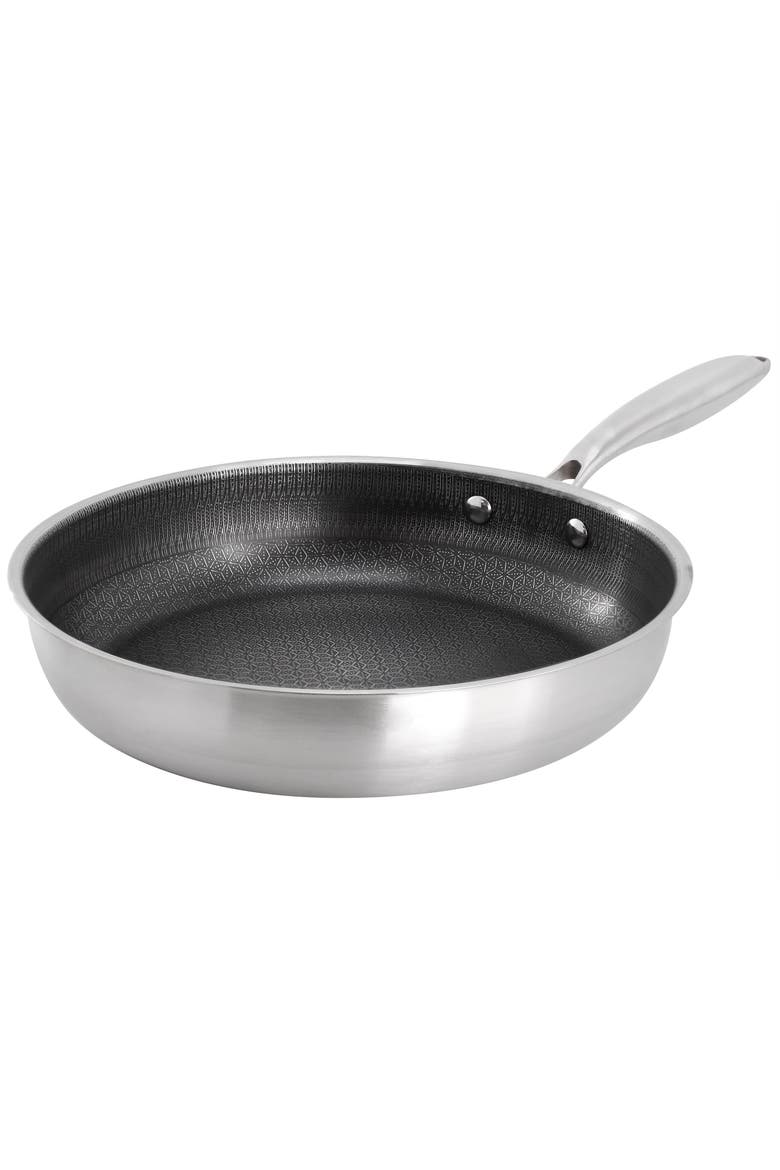 11in Embossed Interior Stainless Steel Frying Pan, Main, color, Silver