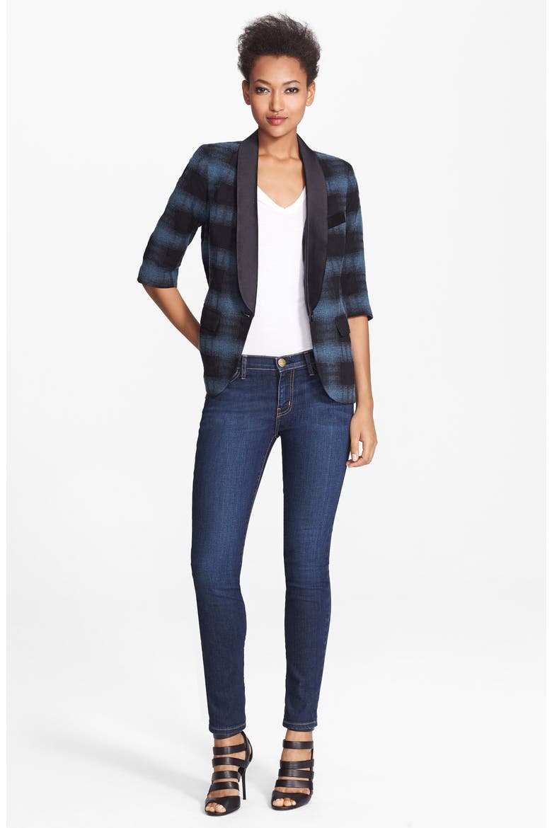 Plaid Smoking Jacket, Alternate, color, BLACK AND BLUE PLAID