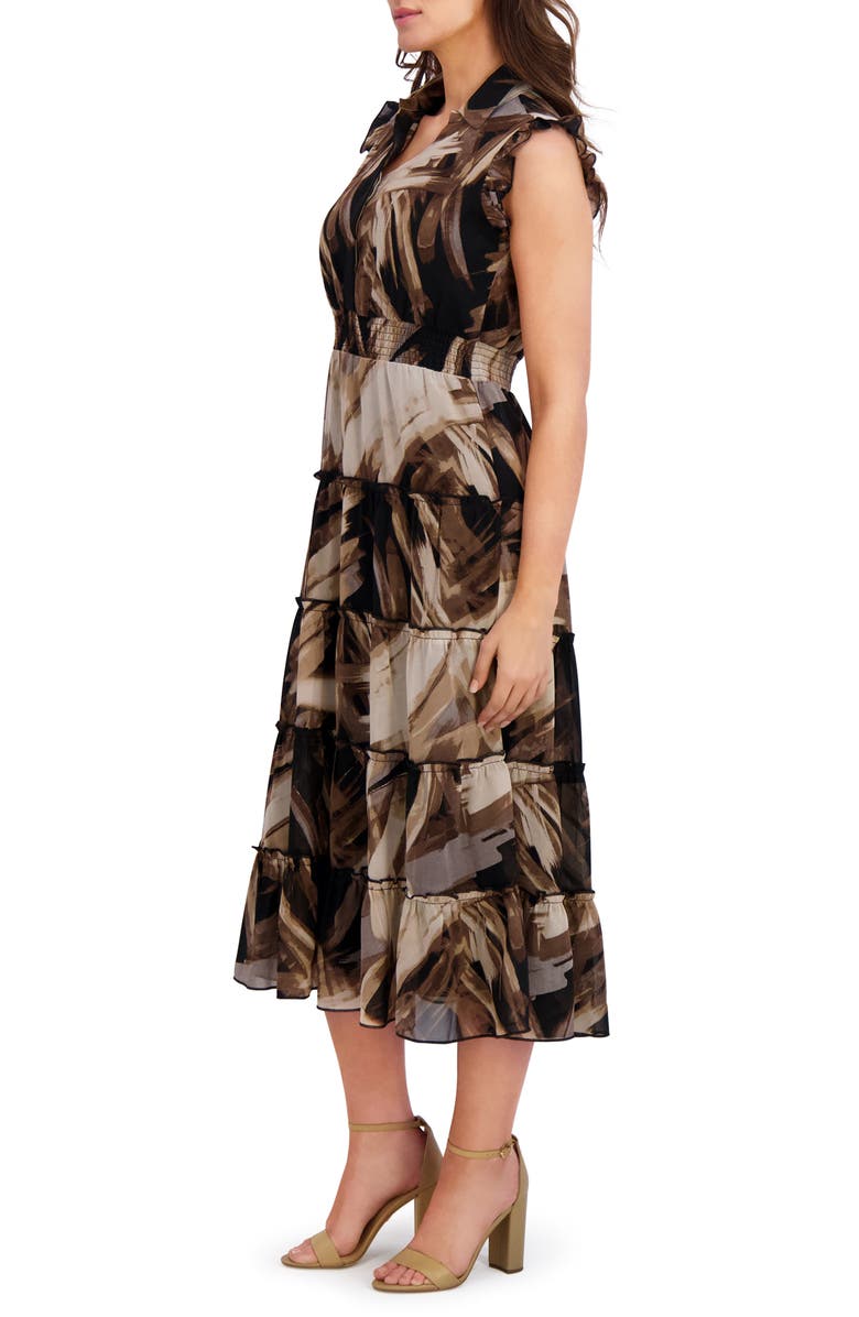 London Times Flutter Sleeve Tiered Chiffon Maxi Dress, Alternate, color, Black/ Sand