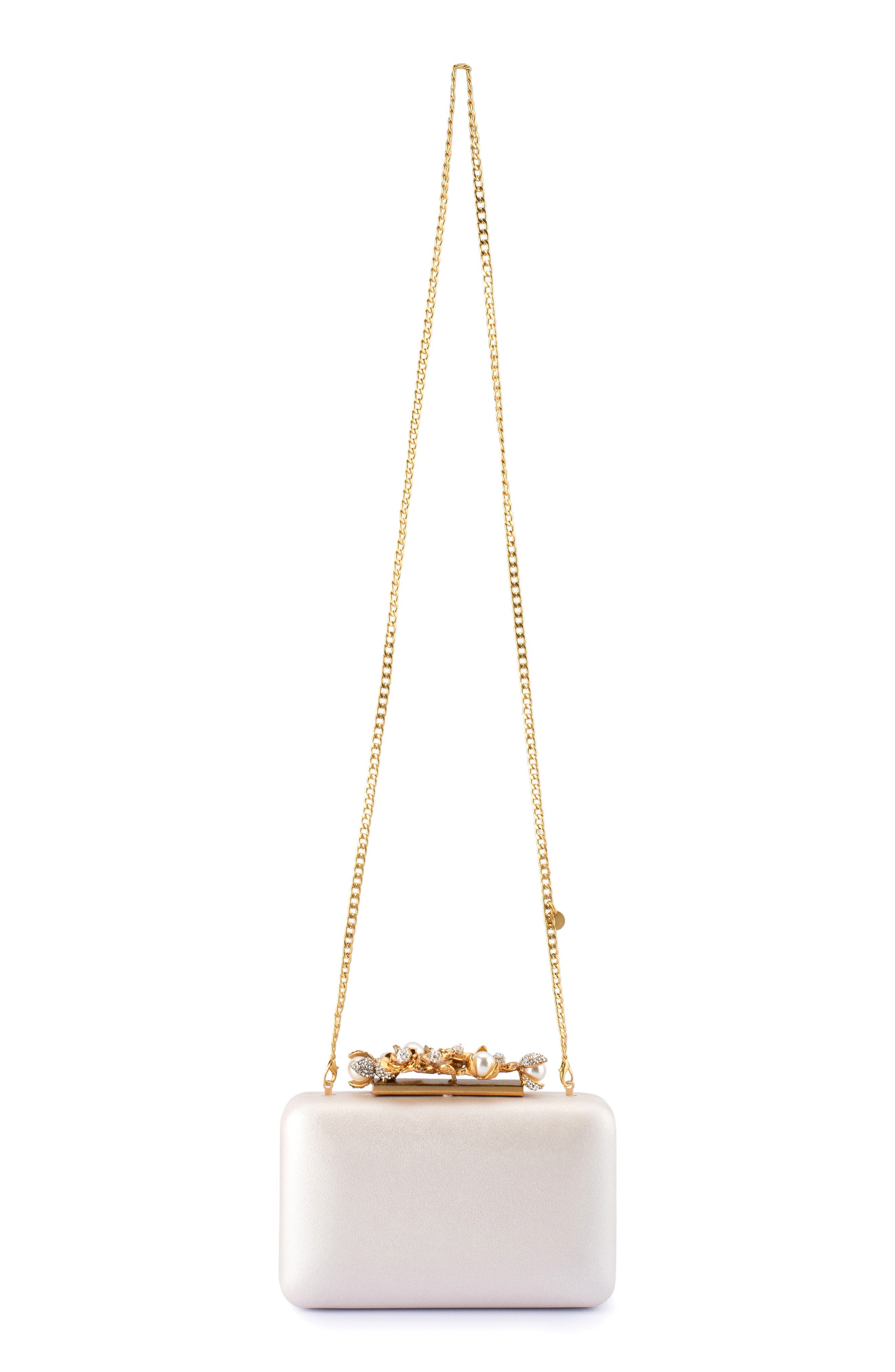 Olga Berg Gabriel Embellished Frame Clutch, Alternate, color, White