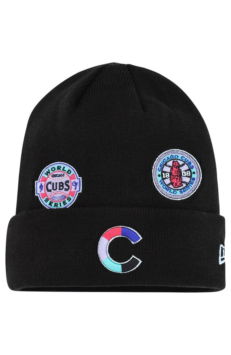 New Era Men's New Era Black Chicago Cubs Polar Lights Cuffed Knit Hat, Main, color, Black