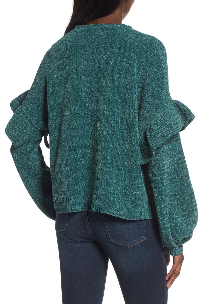 Ruffle Chenille Sweater, Alternate, color, GREEN JASPER
