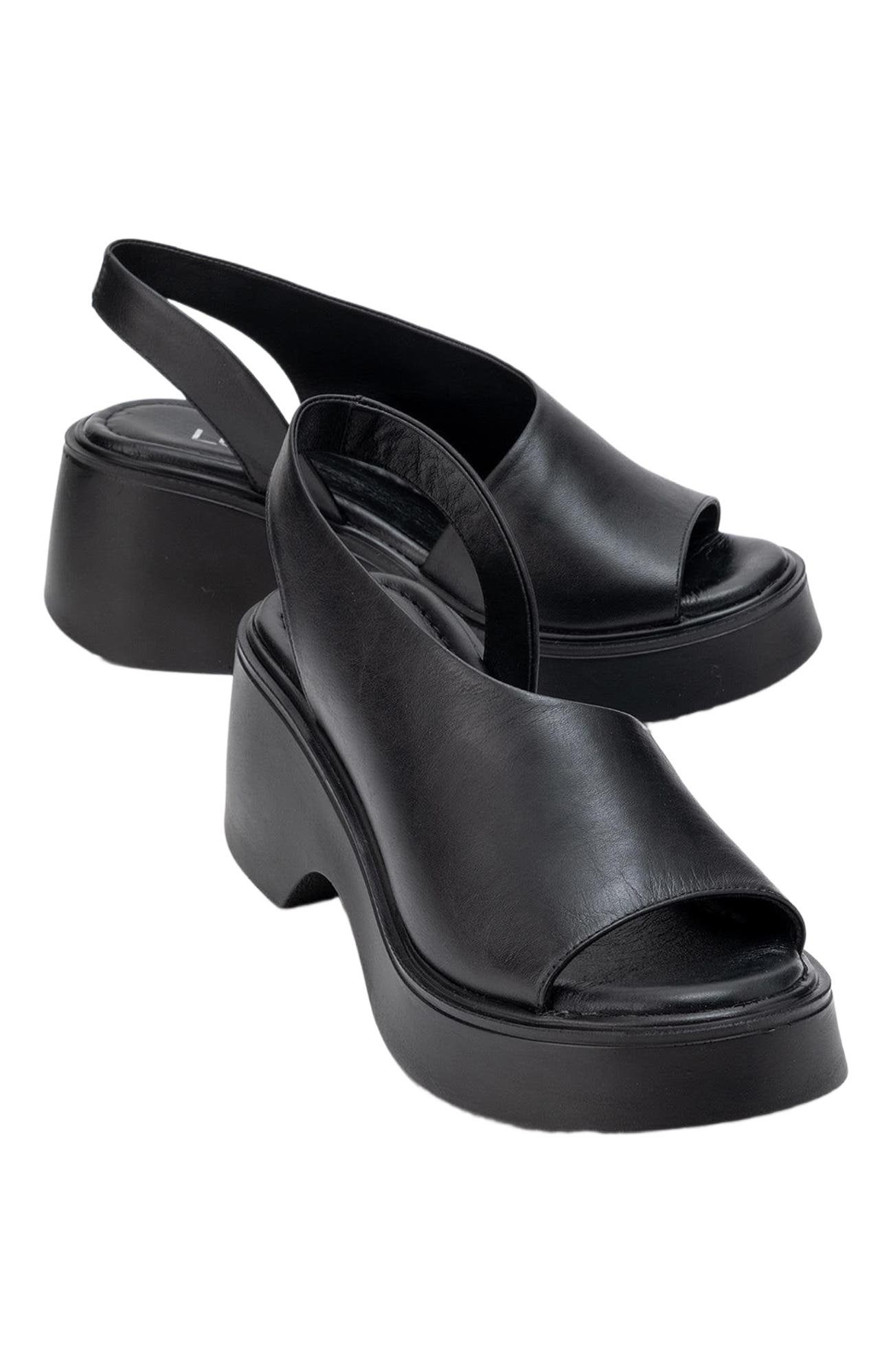 Forever & Always Shoes ROY Leather Wedge Sandal, Main, color, Black Leather