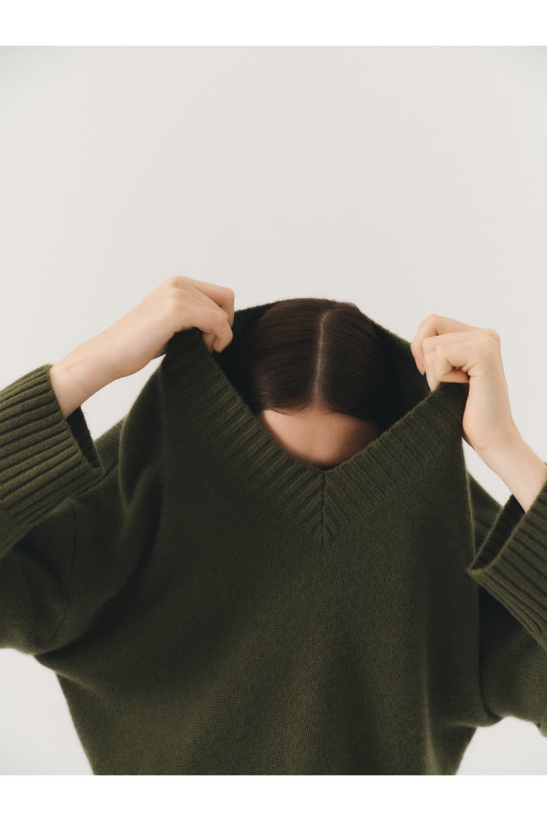Filippa V-Neck Cashmere Sweater, Alternate, color, Moss