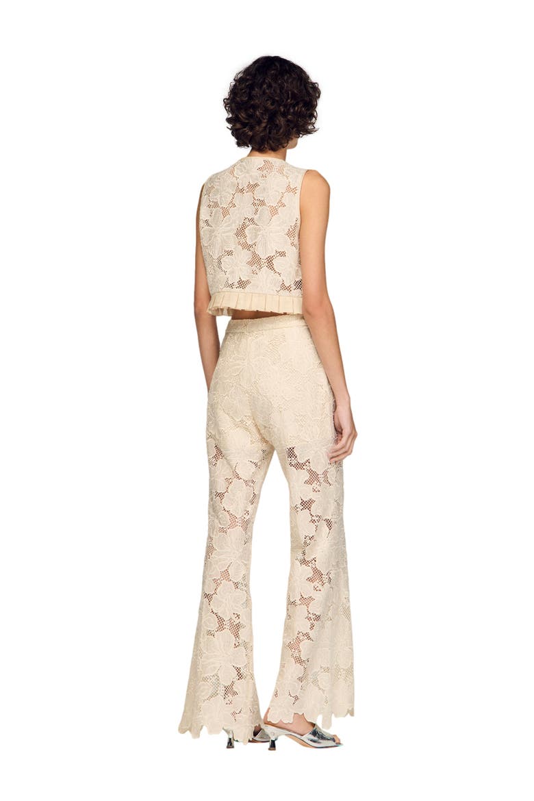 Guipure ruffle crop top, Alternate, color, Ecru