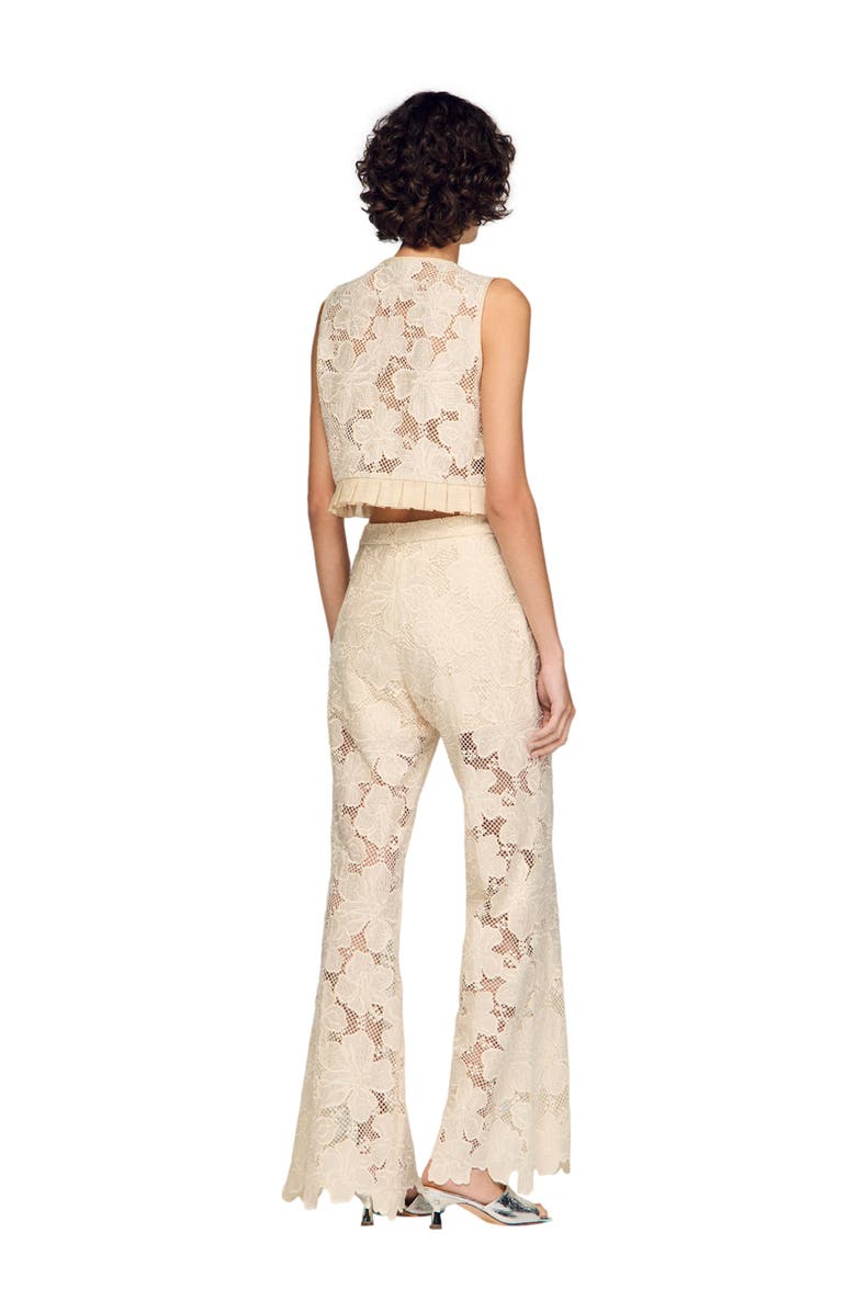 SANDRO Guipure ruffle crop top, Alternate, color, Ecru