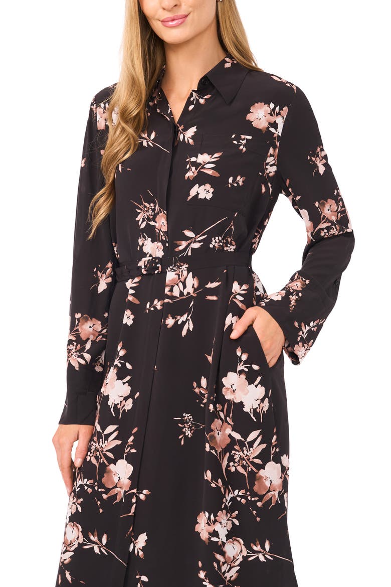 Mina Long Sleeve Midi Shirtdress, Alternate, color, RICH BLACK