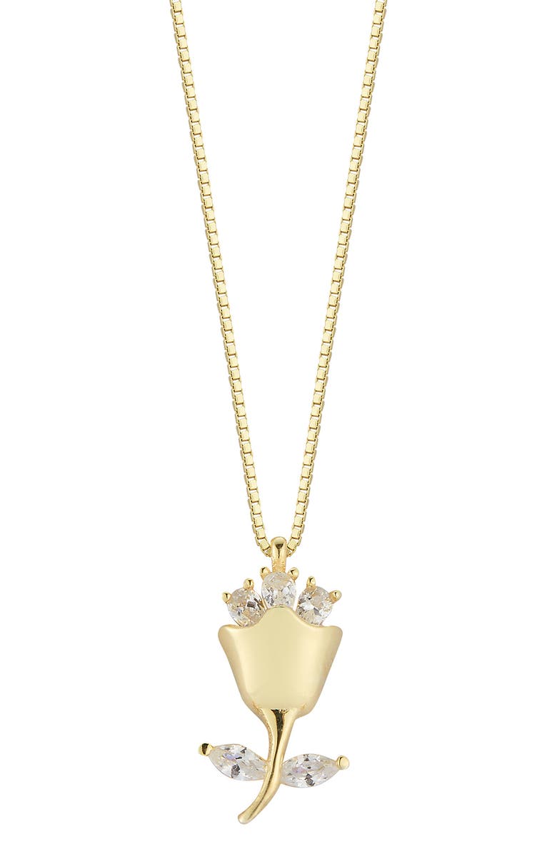 SPHERA MILANO Gold Vermeil CZ Detail Rose Necklace, Main, color, Gold